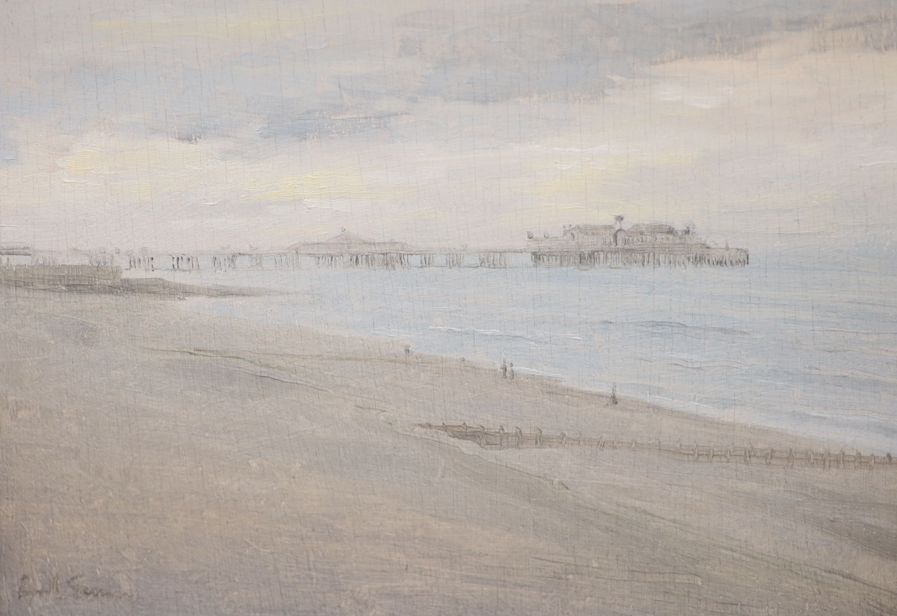 Paul M. Gunn (b. 1934), Brighton Pier, inscribed and dated verso 76, oil on board, 17.5 x 25.5cm